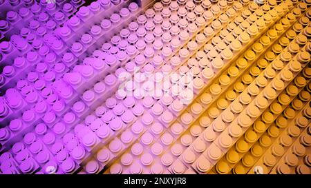 Abstract 3d stripes with dots move in waves. Design. 3D lines with buttons move in chaotic waves. Toy lines with buttons in wavy motion. Stock Photo