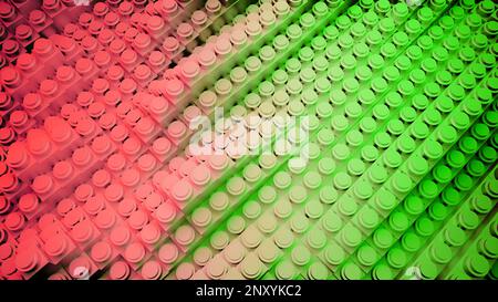 Abstract 3d stripes with dots move in waves. Design. 3D lines with buttons move in chaotic waves. Toy lines with buttons in wavy motion. Stock Photo