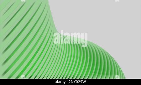 3D animation with moving wave of striped figure. Design. Moving 3d figure with striped cutouts. Striped 3d figures move in wavy stream on white backgr Stock Photo