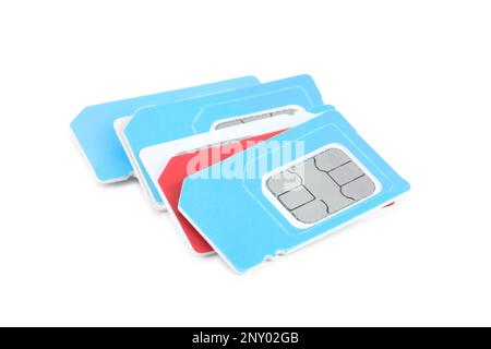 Different modern SIM cards on white background Stock Photo