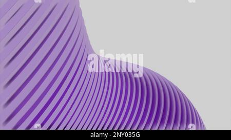 3D animation with moving wave of striped figure. Design. Moving 3d figure with striped cutouts. Striped 3d figures move in wavy stream on white backgr Stock Photo