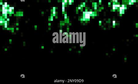 Background with moving stream of pixels. Motion. Pixel rain with stream on black background. Colored pixels move in stream in computer animated backgr Stock Photo