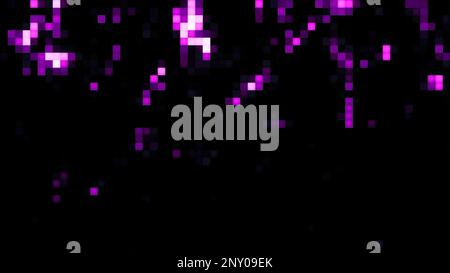 Background with moving stream of pixels. Motion. Pixel rain with stream on black background. Colored pixels move in stream in computer animated backgr Stock Photo