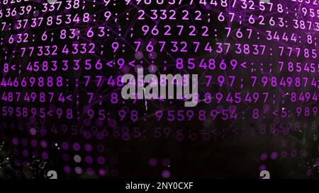 Digital background with glowing values. Motion. Encrypted digital code in stream of numbers. Computer stream of numbers with glowing values. Stock Photo