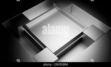 Gray background. Design. A large square of light shades around small squares that move in a circle in abstraction. High quality 4k footage Stock Photo