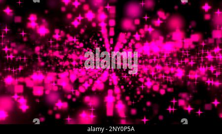 Black background. Design.Bright bright animation with purple and pink particles flying around that fly in different directions. High quality 4k footag Stock Photo