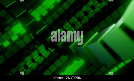 Green patterns from squares. Design. Bright 3D background with moving patterns that move apart in different directions. High quality 4k footage Stock Photo