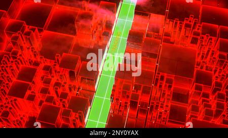 Green and red background. Design. Bright animation consisting of small squares and rectangles of different colors that moves in different directions. Stock Photo