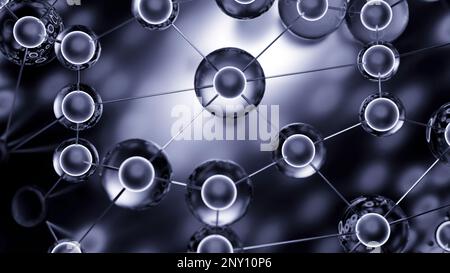 Green and gray background. Design. Connected molecules with a nucleus that move in different directions in abstraction. High quality 4k footage Stock Photo