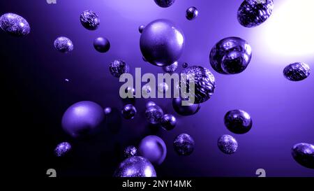 Green and purple background. Design. Small different bubbles with drawings inside rotate in a circle in animation. High quality 4k footage Stock Photo