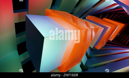 Bright multi-colored sliding squares. Design. Light geometric animation that moves in different directions. High quality 4k footage Stock Photo