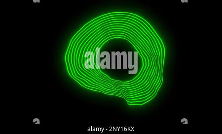 Black background with green circle pattern. Design. Neon lines creating a circle that blur in different directions in the animation. High quality 4k f Stock Photo