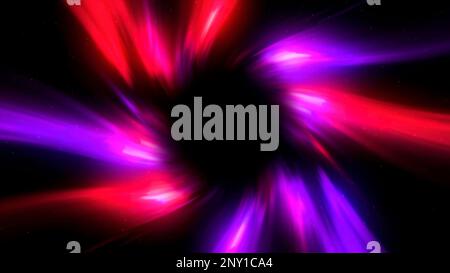 Background with a bright flood of light. Motion. Blue-violet light that makes up the tunnel and moves inwards on a black background in abstraction. Hi Stock Photo