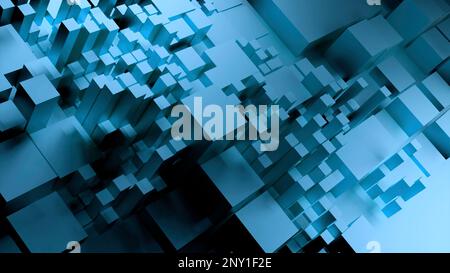 White and blue broken background. Design.Three D squares growing in different sizes in abstraction. High quality 4k footage Stock Photo