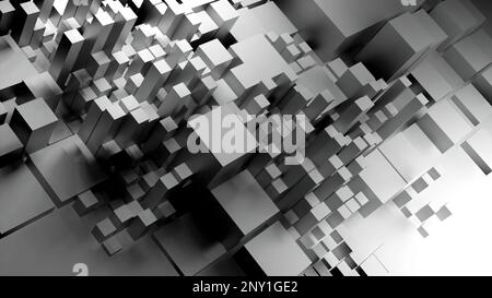 White and blue broken background. Design.Three D squares growing in different sizes in abstraction. High quality 4k footage Stock Photo