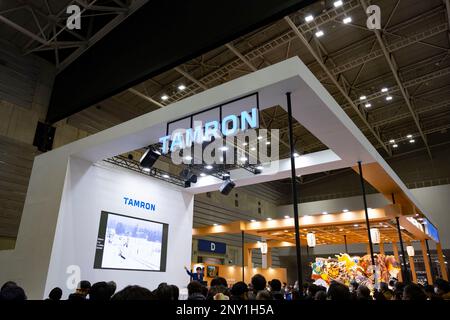 Yokohama, Kanagawa, Japan. 23rd Feb, 2023. The Canon booth showing the  R-series mirrorless cameras at CP 2023, the first in person edition of the  trade show since the beginning of the COVID-19