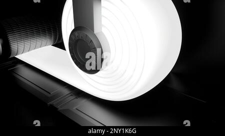 Animated white ribbon. Design. Light abstraction on which a special tool winds the tape. High quality 4k footage Stock Photo