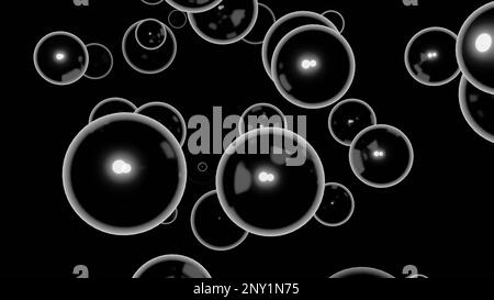 Black background. Design. Large white bubbles in animation on a dark background scatter in different directions. High quality 4k footage Stock Photo