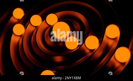 Green and orange background with a maze of balls. Design. Bright balls rolling in different directions that rotate made in 3D format. High quality 4k Stock Photo