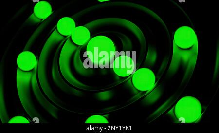 Green and orange background with a maze of balls. Design. Bright balls rolling in different directions that rotate made in 3D format. High quality 4k Stock Photo