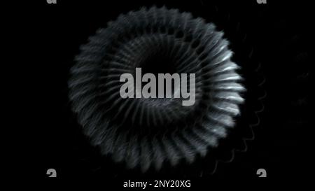 Black background. Motion. A huge long spring of gray and blue color moves in a spiral in animation. High quality 4k footage Stock Photo