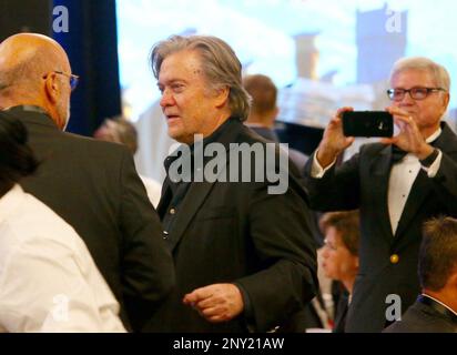 Steve Bannon, the former White House strategist to President Donald Trump, appears during an event at The Citadel in Charleston, S.C., Friday, Nov. 10, 2017. Bannon is receiving the Nathan Hale Patriot Award at The Citadel Republican Society's annual dinner. (Wade Spees/The Post And Courier via AP)