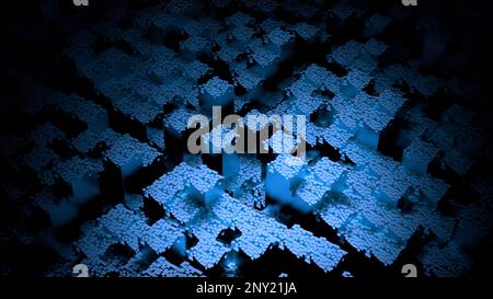 Blue and gray background. Design. Moving squares rising from the black floor in 3D format. High quality 4k footage Stock Photo