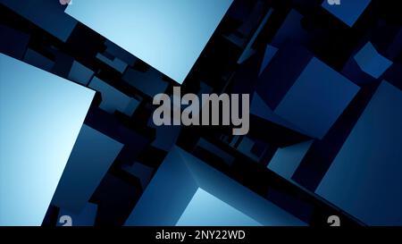 Red and blue squares in the dark. Design.Dark background with large volumetric squares flying around in animation. High quality 4k footage Stock Photo