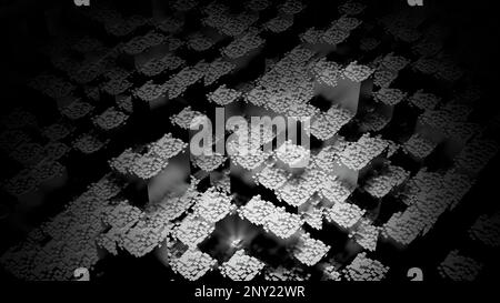 Blue and gray background. Design. Moving squares rising from the black floor in 3D format. High quality 4k footage Stock Photo