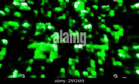 Dark background with green blue squares without focus. Motion. Light particles moving in different directions in 3d format. High quality 4k footage Stock Photo