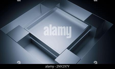 Soft green and gray background. Design.A large square around which smaller squares move in animation. High quality 4k footage Stock Photo