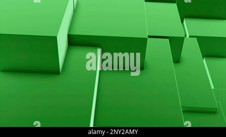 Green and gray background. Design. Spreading squares on the floor creating patterns from lines in 3D. High quality 4k footage Stock Photo