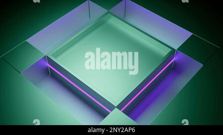 Soft green and gray background. Design.A large square around which smaller squares move in animation. High quality 4k footage Stock Photo