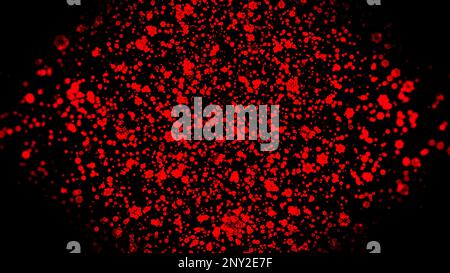 Abstract shining red particles flying on a black background. Motion. Tiny particles looking like snowflakes Stock Photo