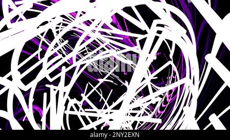 Flying through tangled tunnel of many different lines. Design. Flight inside bending corridor Stock Photo