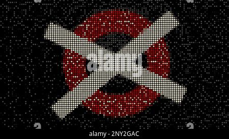 Abstract monitor with tv noise effect and two crossed stripes against circles. Motion. Concept of protest Stock Photo