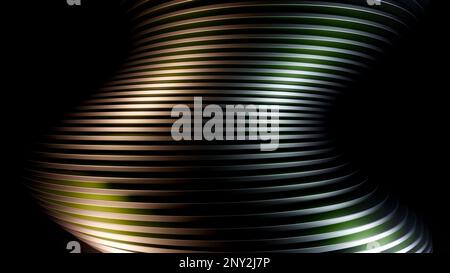 Abstract spiral rotating glow lines, computer generated background. Design. Metal lined tornado shape on a black background Stock Photo