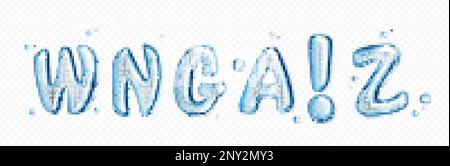 Water font letters png isolated on transparent background. Vector illustration of english abs with light blue liquid, gel, ice, glass texture. Creativ Stock Vector