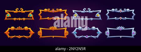 Game gold and silver fantasy frames in medieval style. Vector cartoon ...
