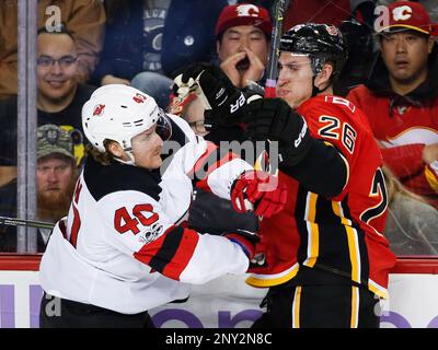 Calgary Flames' Andrew Mangiapane, right, celebrates his goal with  teammates during second period NHL hockey action against the Arizona  Coyotes in Calgary, Saturday, April 16, 2022.THE CANADIAN PRESS/Jeff  McIntosh Stock Photo 