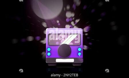 Rear view of a bus or a car driving on a black background with flying circles and rays. Motion. Concept of road trip Stock Photo