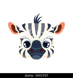 Cartoon zebra kawaii square animal face. Cute striped african baby horse muzzle. Isolated vector icon, safari character portrait, zoo app button, graphic design element Stock Vector