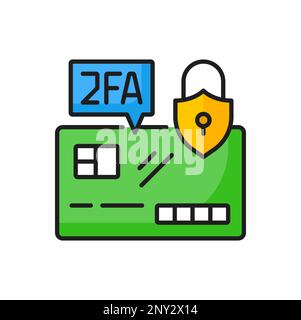 Two factor authentication to do bank transfer, card, lock and 2FA icon. Vector secure password verification with two-factor checking on bank account Stock Vector