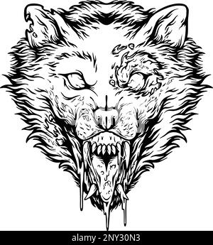 Creepy monster wolf head monochrome vector illustrations for your work logo, merchandise t-shirt, stickers and label designs, poster, greeting cards Stock Vector