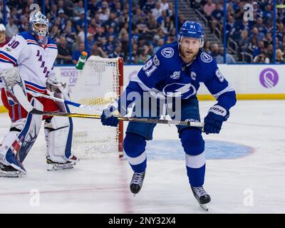 Tampa Bay Lightning defenseman Jake Dotchin (59) pins New York