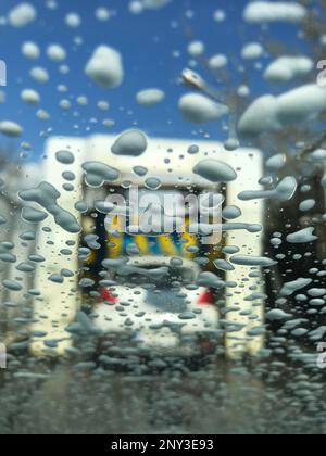 Car wash view from inside the car. Stock Photo