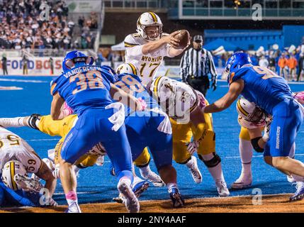 BOISE, ID - OCTOBER 21: Wyoming Cowboys tight end Austin Fort (81) misses a  pass on a third down play during the regular season game between the  Wyoming Cowboys verses the Boise