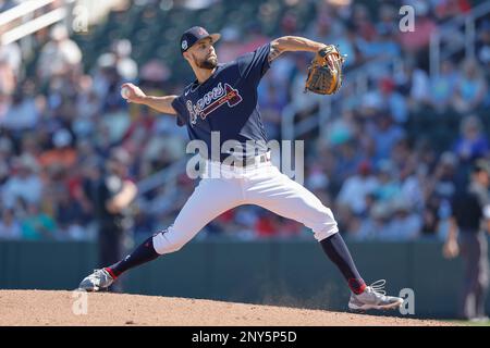 Atlanta Braves relief pitcher Nick Anderson (61) delivers during a baseball  game against Colorado Rockies, Saturday, June 17, 2023, in Atlanta. (AP  Photo/Brynn Anderson Stock Photo - Alamy