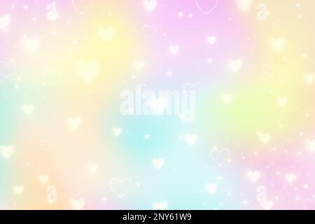 Pastel hearts background. Rainbow unicorn wallpaper for Valentine day. Magic fantasy girly gradient. Cartoon vector romantic illustration Stock Vector