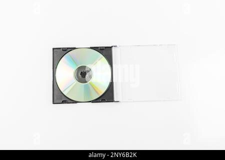 CD Box with disc on white isolated background Stock Photo